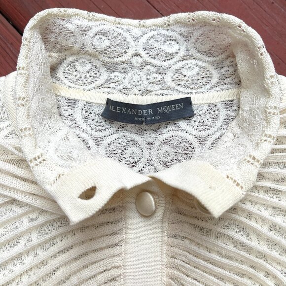 Alexander McQueen Jabot Collar Stretchy lace Sleeveless button up blouse L - Picture 4 of 16